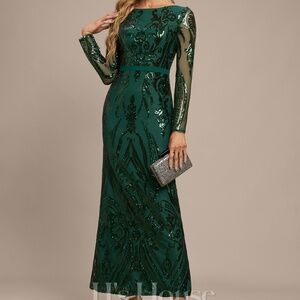 Sheath/Column Boat Neck Ankle Length Sequin Evening Dress